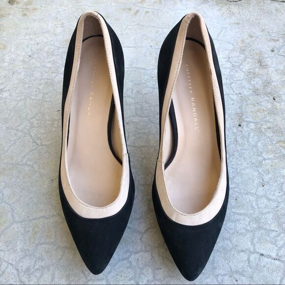 Loeffler Randall Aline black beige Demi platform pumps heels nubuck suede 6.5 - Picture 5 of 7